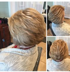 Effortless Haircuts For Fine Hair, Feathery Bob, Short Tucked Layered Bob, Layered Stacked Bob Haircut Curly, Feathered Stacked Bob, Volume Butterfly Layers For Flat Hair, Layered Haircuts Shoulder Length, Short Hair Model, Short Permed Hair