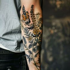 Meaningful Tattoos For Men Master Tattoo Designs Biblical Botanical Tattoo, Woodland Forest Tattoo, Vegetation Tattoo, Nature Arm Sleeve Tattoos, Nature Sleeves, Hip Tattoo Men, Female Arm Sleeve, Biology Tattoos, Forest Sleeve Tattoo