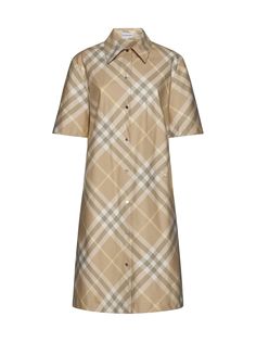 100% Cotton Classic Short Sleeve Plaid Dress, Plaid Short Sleeve Shirt Dress For Daywear, Shades Of Tan, Burberry Dress, Burberry Vintage, Short Sleeve Dress Shirt, Cotton Shirt Dress, Dresses Uk, Yoga Wear