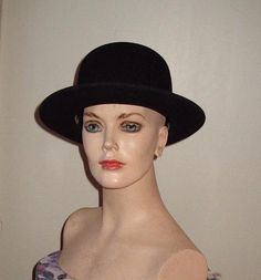 Black Felt Ladies Fedora to wear with a Business Suit for the Lady Executive. A great Stylish Hat to add pizazz to an outfit. 4 1/2" crown  2 1/2" brim .   In excellent condition, like New!   Made by "Bollman" in the USA.  Head size 21 21/2" Insurance included in shipping Classic Black Felt Hat With High Crown, Classic Black High Crown Felt Hat, Classic Short Brim Winter Costume Hat, Classic Black Brimmed Hat, Classic Short Brim Costume Hat For Winter, Black Brimmed Formal Hat, Formal Black Brimmed Hat, Black Fitted High Crown Costume Hat, Fitted High Crown Felt Hat For Rodeo