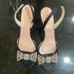 Women's Miva Black Jeweled Bow Satin Slingback Open Toe Heels Size 7.5. Never Worn And In Perfect Condition. Kate Spade Pointed Toe Evening Heels, Kate Spade Black Pointed Toe Heels, Black Kate Spade Pointed Toe Heels, Black Pointed Toe Kate Spade Heels, Kate Spade High Heels For Formal Occasions, Kate Spade Formal High Heels, Kate Spade Round Toe Heels For Evening, Kate Spade Round Toe Evening Heels, Kate Spade Open Toe Evening Heels