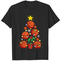 a christmas tree with basketballs on it and presents under the tree t - shirt