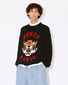 KENZO Kenzo Fashion, Kenzo Sweater Outfit, Kenzo Hoodie, Lucky Tiger, Kenzo Jacket, Sweater Outfits Men, Jumper Designs, Kenzo Sweater, Kenzo Tiger Sweatshirt