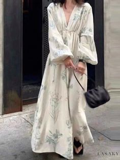 Lasaky - Vacation Floral Maxi Dress with Puff Sleeves Dress With Puff Sleeves, Bubble Sleeve, Sleeves Clothing, Floral Maxi, Types Of Skirts, Collar Dress, Olivia Mark, Floral Maxi Dress, A Line Skirt