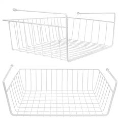 two white wire baskets sitting next to each other