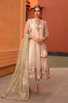 Organza White Frock Churidar Pakistani Party Dresses White Frock, Pakistani Women Dresses, Lawn Dress, Summer Lawn, Embroidered Sleeves, Maria B, Lawn Suits, Embroidered Neckline, Suit Fabric