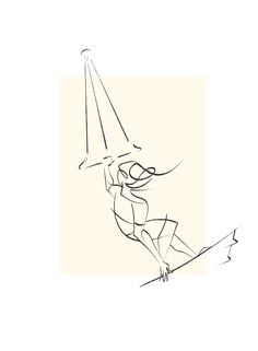 a drawing of a person on a surfboard in the air with a beam above their head