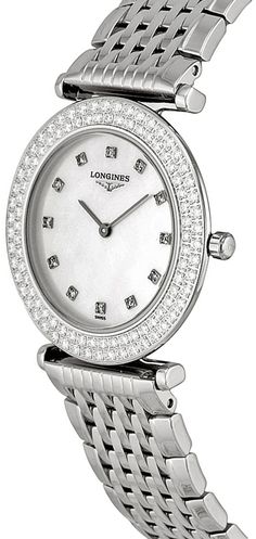 L4.308.0.87.6 | L43080876 LONGINES LA GRANDE CLASSIQUE WOMEN'S WATCH Usually ships within 3 months | View In Stock Longines Watches Store Display Model (What's This?) - Free Overnight Shipping - With Manufacturer Serial Numbers - Swiss Made - Mother of Pearl White Dial Set with Diamonds - 12 Diamond Hour Markers (.760ct) - Stainless Steel Bezel Set with Diamonds - 100 Diamonds Set on Bezel (.048ct) - Battery Operated Quartz Movement - 3 Year Warranty - Guaranteed Authentic - Certificate of Authenticity - Manufacturer Box & Manual - Polished Stainless Steel Case - Polished Stainless Steel Bracelet - Scratch Resistant Sapphire Crystal - 30 Meters / 100 Feet Water-Resistant - 29mm = 1 1/8" Case, 6" Adjustable Bracelet - Case Thickness: 4.5mm - Fixed Bezel - Solid Case Back - Push & Pull Crown Longines La Grande Classique, Longines Watch, Free Bracelet, Store Display, Ladies Watch, Women's Watch, White Dial, Swiss Made, Steel Bracelet