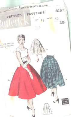 an old fashion sewing pattern with a woman's skirt and top on it,