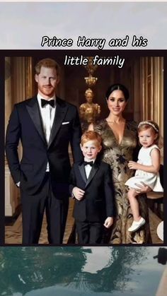 the prince and princess are posing for pictures with their two children in front of them