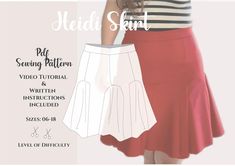 PDF sewing pattern of a mini skirt with 8 flared godets and a waistband at the natural waist. Watch the video tutorial here:  https://www.youtube.com/watch?v=_3L8D_MD24E IMPORTANT INFORMATION ABOUT THE PATTERNS: - Instant Digital patterns in PDF format to sew HEIDI SKIRT -This pattern is made to work using knit fabric. (no extra closure needed) -Seam/hem allowance is already included.  -This pattern IS a digital download, NO physical copy will be sent to you. -Pattern comes in layers. You can pr Woman Skirt, Pattern Mini Skirt, Godet Skirt, Skirt Sewing Pattern, Skirt Sewing, Digital Patterns, Skirt Patterns Sewing, Sewing Skirts, Sewing Skills