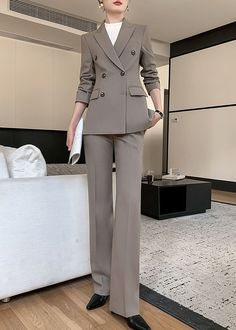 Women's Pantsuit from Vivian Seven Luxury Single Breasted Three-piece Suit For Office Wear, Luxury Blazer With Concealed Placket For Business Meetings, Luxury Sleek Suits For Workwear, Luxury Business Dress Pants With Concealed Placket, Classic Business Suits At Affordable Prices, Luxury Long Sleeve Unstitched Suit For Workwear, Stylist Suits Women Saved Recently, Luxury Office Suits With Pressed Crease, Luxury Professional Three-piece Suit For Work