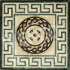 an artistic tile work with geometric designs on it