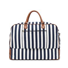 a blue and white striped bag on a white background