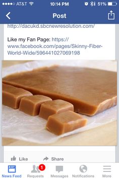 a facebook post with an image of peanut butter squares on the front and back of it