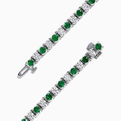 Effy Brasilica 14K White Gold Emerald and Diamond Tennis Bracelet, 4.78 TCW Luxury Green Women's Tennis Bracelet, Diamond Tennis Bracelet, Tennis Bracelet Diamond, Tennis Bracelet, Diamond Bracelet, Emerald, Tennis, White Gold, Bracelet