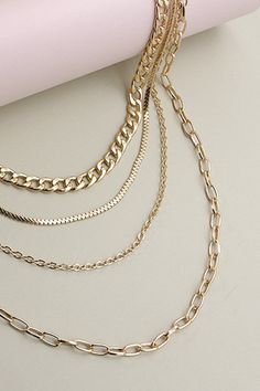 Classically elegant and endlessly versatile, our chunky link in twist and classic link chain necklace is the latest hot item.Longest paper link chain, cable chain, snake chain, shortest curb chain.DIMENSIONlength: 21", 17", 15", 13"ext: 3" Ball Chain Extclasp: Lobster Clawmetal finish: Gold Platedproduct: Lead & Nickel Compliantanti-tarnish: Double E-coating Luxury Fine Jewelry Chain Necklace With Curb Chain, Luxury Gold-tone Polished Chain Necklace, Luxury Classic Cable Chain Necklace, Luxury Gold Link Rope Chain Necklace, Luxury 22k Gold Chain Necklace As Gift, Layered Chain Necklace, Wall Accessories, Link Chain Necklace, Chain Link Necklace