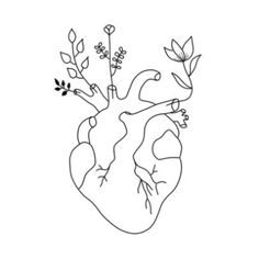 a drawing of a heart with plants growing out of it