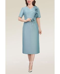 Buy elegant vneck short sleeved wedding guest dress with flowers at wholesale price online. Free shipping and pro custom service since 2009. Fitted V-neck Dress With Short Sleeves For Wedding, Spring Mother Of The Bride Dress With Short Sleeves, Formal V-neck Dress With Short Sleeves For Spring, V-neck Short Sleeve Dress For Formal Spring Events, Short Sleeve V-neck Dress For Spring Formal, Elegant Summer V-neck Mother Of The Bride Dress, Spring Blue Short Sleeve Mother Of The Bride Dress, Spring V-neck Dress For Mother Of The Bride, Spring V-neck Mother Of The Bride Dress