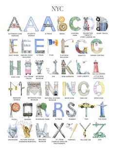 the alphabet is made up of letters and numbers in different colors, shapes, and sizes