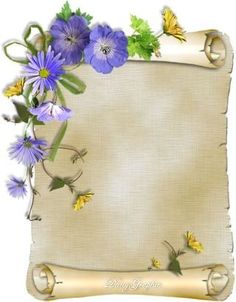 an old paper with blue flowers on it