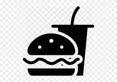 a black and white icon of a hamburger with a drink on the side png