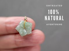 "A lovely hand-crafted tiny flower necklace made of UNTREATED natural aventurine- perfect for layering ♥ Skin SAFE- Natural aventurine without chemical treatment or dye. - MADE IN USA 14k gold-filled or sterling silver accent bead ♥ Chain adjustable from 14\" to 18\" and well suited for placing your pendant to exactly where you want it to be. MORE DAINTY JADE NECKLACES: https://etsy.me/2HYBwoF ----------- DETAILS - Natural aventurine, approx. 15 mm in diameter, thickness: approx. 3.5 mm - MADE I Jade Necklaces, Jade Necklace Pendant, Jade Design, Aventurine Jewelry, Jade Charm, Jade Pendant Necklace, Aventurine Necklace, Usa Jewelry, Beaded Pendant Necklace