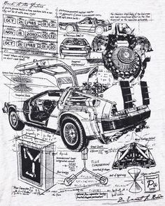 the back to the future t - shirt is shown in black and white with an image of