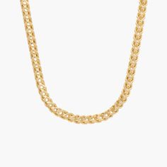 An everyday classic with timeless appeal, this super versatile 1.3mm Franco Chain in 14k yellow gold is a great piece for layering or wearing solo. We love it with everyday basics like your favorite tee, but it plays well with just about anything you choose to pair it with. Classic Curb Chain Necklace For Layering, Timeless Everyday Gold Chain Necklace, Yellow Gold Curb Chain Jewelry For Layering, Classic 14k Gold Cable Chain Necklace, Layering Yellow Gold Curb Chain Jewelry, Everyday 14k Gold Box Chain Necklace, 14k Gold-filled Yellow Gold Box Chain Necklace, 14k Gold Filled Yellow Gold Box Chain Necklace, Yellow Gold Box Chain Jewelry For Layering