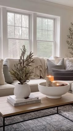 a living room filled with furniture and a fire place on top of a coffee table