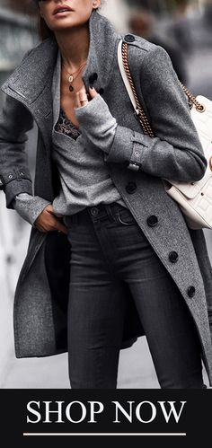 2019 Hot Sale Women's Coat Gray Coat, Fashion Edgy, Edgy Hair, Trendy Fashion Women, Outfit Idea, Womens Fashion Trends, Street Styles