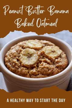 banana baked oatmeal in a bowl with text overlay