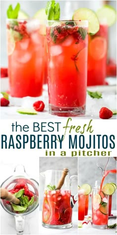 the best fresh raspberry mojitos in a pitcher