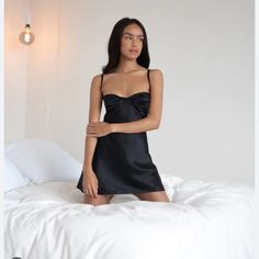 In Perfect Condition, Only Wore It Once To Hoco Black Fitted Midi Dress For Night, Fitted Black Midi Dress For Night, Elegant Black Slip Dress For Night, Chic Mini Dress For Night, Chic Satin Dress For Night, Chic Satin Night Dress, Elegant Black Midi Dress For Night, Chic Black Silk Party Dress, Chic Fitted Midi Dress For Night