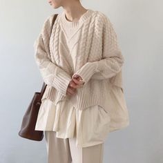 Fashion Stitching Two-piece Coat Sweater Fall Patchwork Crew Neck Outerwear, Streetwear Sweater, Harajuku Women, Sewing Scissors, Ruffle Sweater, Spring Sweater, Knitwear Fashion, Mode Design, Top Streetwear