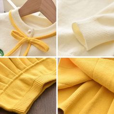 Cute Long Sleeve Winter Sets, Cute Long Sleeve Sets For Winter, Playful Yellow Long Sleeve Sets, Cute White Sets For Fall, Yellow Long Sleeve Sets For Fall, Yellow Long Sleeve Sets For Spring, Yellow Long Sleeve Winter Sets, Spring Yellow Long Sleeve Sets, Baby Knitted Sweater