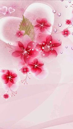 pink flowers and hearts with bubbles on the bottom, in front of a white background