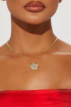 Available In Gold And Silver. Necklace Floral Pendant Rhinestone Detail Lobster Clasp Closure Imported | Brings Me Joy Necklace in Gold by Fashion Nova Gold Floral Jewelry With Rhinestones, Gold Flower-shaped Jewelry With Rhinestones, Gold Jewelry With Rhinestones In Flower Shape, Joy Necklace, Gold And Silver Necklace, Floral Pendant, Floral Necklace, Gold Fashion, Accessories Necklace