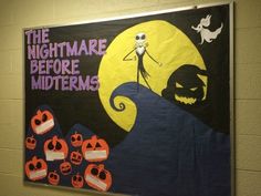 a poster on the wall in a school hallway that says, the nightmare before midterms