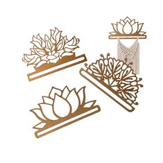 laser cut flowers and plants are shown in three different shapes, including one with leaves