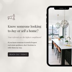 an iphone with the words know someone looking to buy or sell a home on it