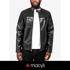 in stock Winter Leather Biker Jacket With Faux Pockets, Black Winter Biker Jacket With Faux Pockets, Urban Faux Leather Biker Jacket For Winter, Black Leather Biker Jacket With Faux Pockets, Ralph Lauren Style, Mens Home, Men's Coats & Jackets, Wedding Watch, Reclining Sectional