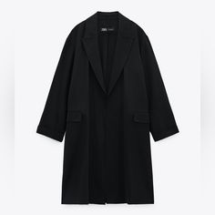 Zara Flowy Trench Coat In Black - Size Xs [Last One] (Price Is Firm) - Size: Xs - Color: Black - Length From Shoulder: 39- 39.5 Inches - Chest: 20 Inches - Shoulder: 6-6.25 Inches - Sleeve: 21-21.75 Inches (This Data Was Obtained By Manually Measuring The Product. It May Be Off By 1-2 Cm) Oversized Black Long Coat Blazer, Oversized Black Long Blazer, Black Notch Lapel Outerwear With Pockets, Black Oversized Blazer For Spring, Spring Black Oversized Blazer, Zara Black Blazer For Fall, Zara Black Fall Blazer, Zara Black Notch Lapel Outerwear, Black Outerwear For Spring Workwear