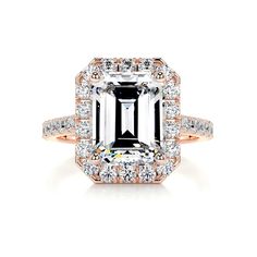 Zoey Diamond Engagement Ring (2 Carat) -14K Rose Gold - Best Brilliance J99271R14 Emerald Cut Halo, Vs1 Diamond, Measure Ring Size, Types Of Diamonds, Lab Grown Diamonds Engagement, Halo Diamond Engagement Ring, Diamond Design, Halo Engagement, 2 Carat