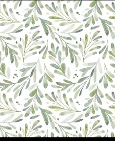 watercolor painting of green leaves and branches on a white background, seamless pattern