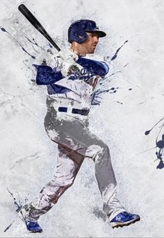 a painting of a baseball player holding a bat