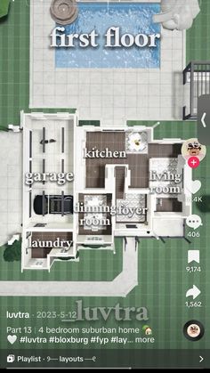 a floor plan for a house with the first floor and second story on it's side