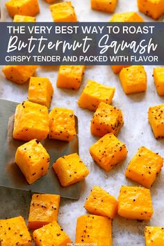 how to roast butternut squash on a sheet of parchment paper with the title overlay