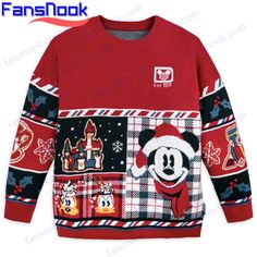 a sweater with mickey mouse on the front and other disney characters on the back, all in