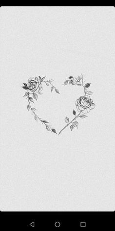 a black and white drawing of a heart with roses